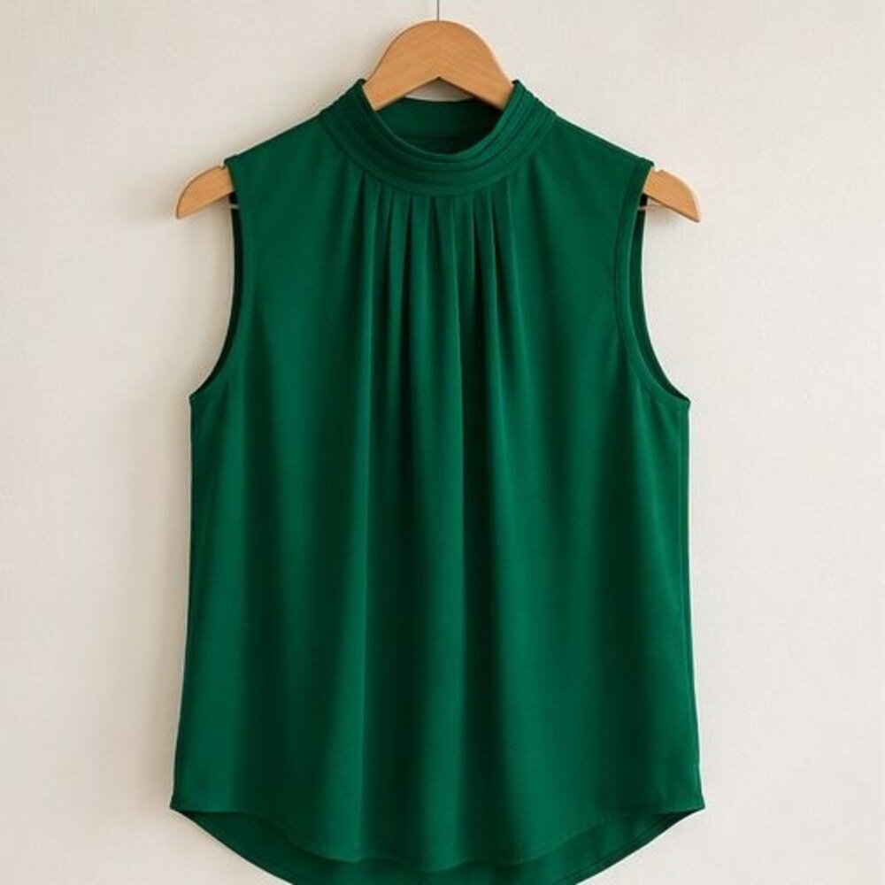 Emerald Pleated High Neck Blouse